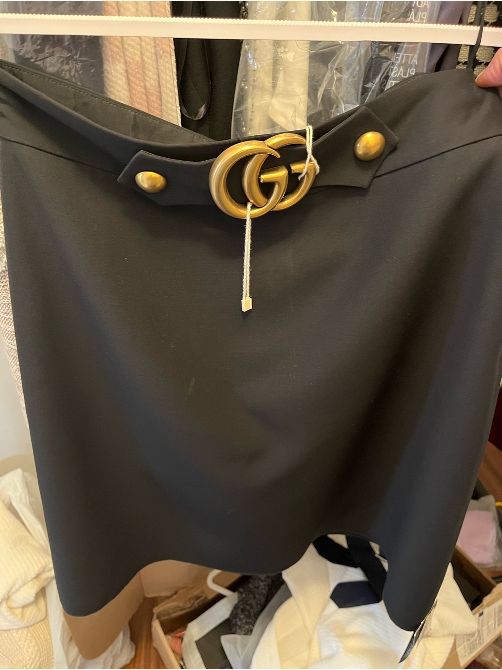Gucci Black Mini Skirt with Gold Double G Buckle
